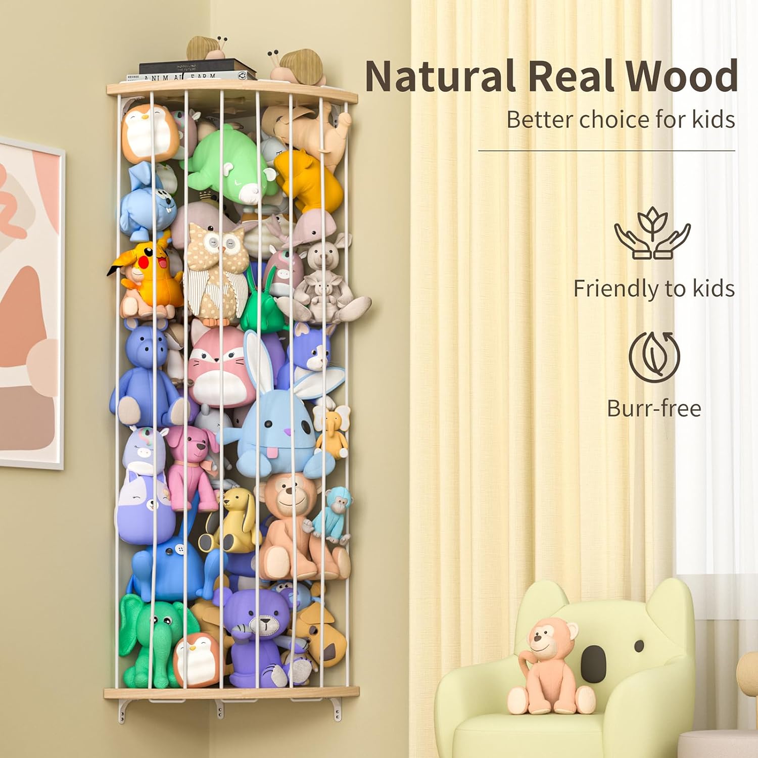 Thumbnail 6 de Jtksfcl Stuffed Animal Storage Wood Corner Organizer with Adjustable Height