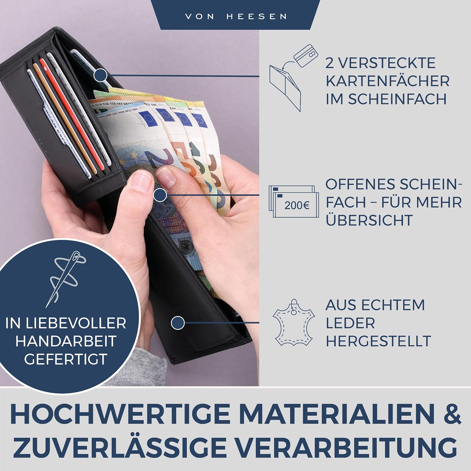 Thumbnail 3 de VON HEESEN Leder Geldbörse RFID Schutz schwarz