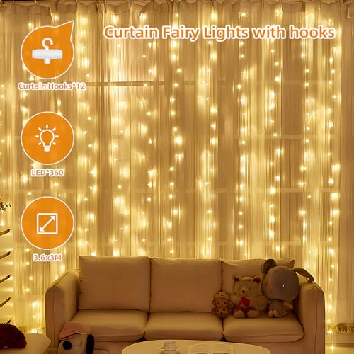 Thumbnail 1 de Jsdoin Lichtervorhang 3,6 × 3 m mit 360 LEDs – IP44 Außen/Innen, 8 Modi inkl. Timer