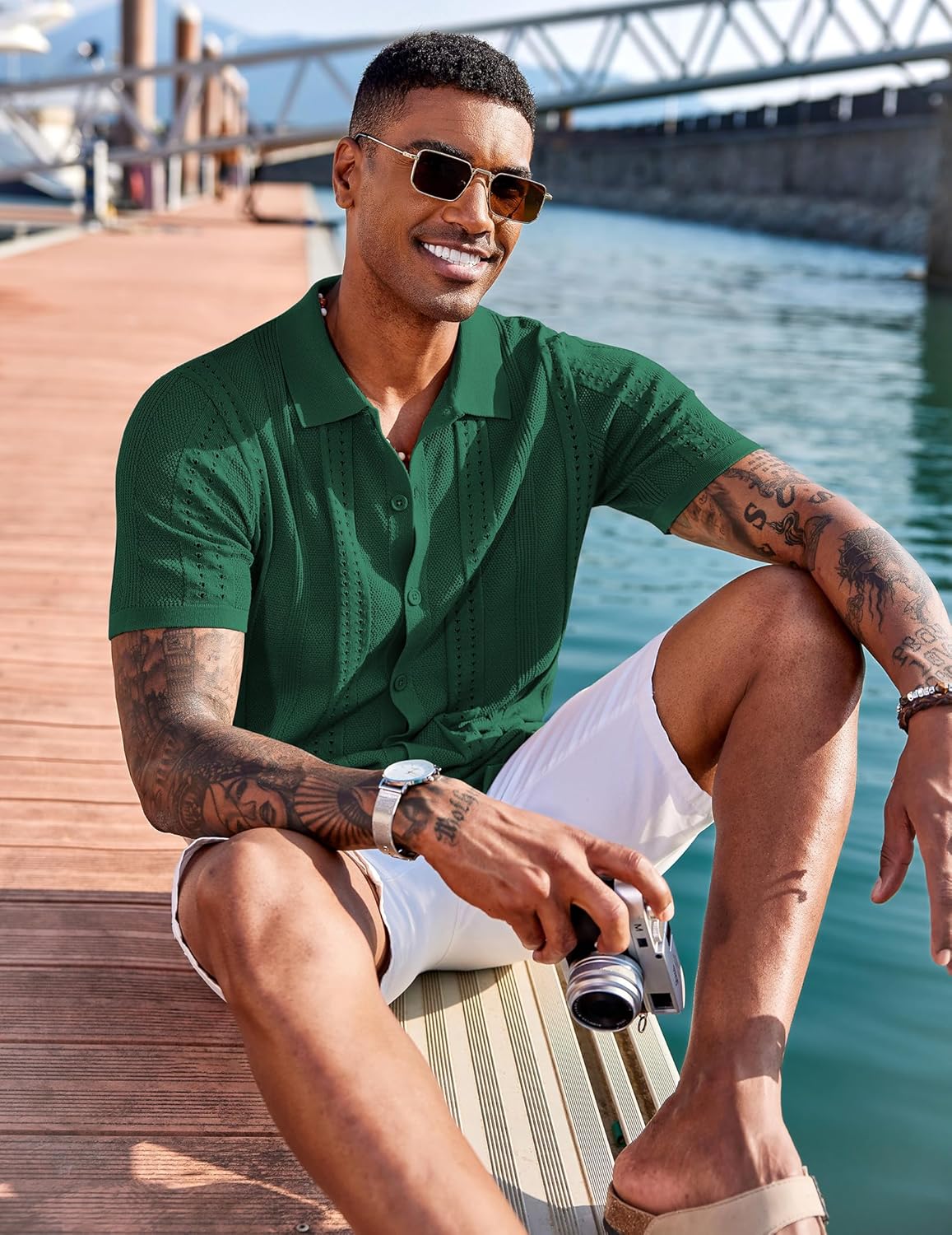 Thumbnail 6 de COOFANDY Men’s Knit Short Sleeve Button-Down Polo Shirt (Fashion Casual Summer Beach Shirt)