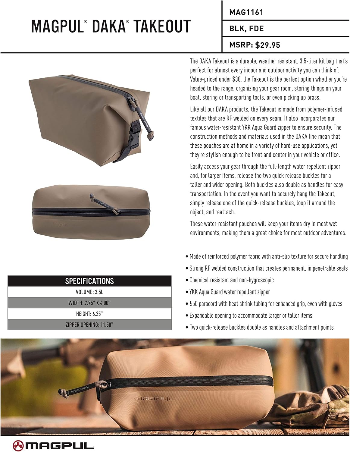 Thumbnail 5 de Magpul DAKA Takeout MAGTKOUT 3.5L Tactical Bag with Water-Resistant Zipper