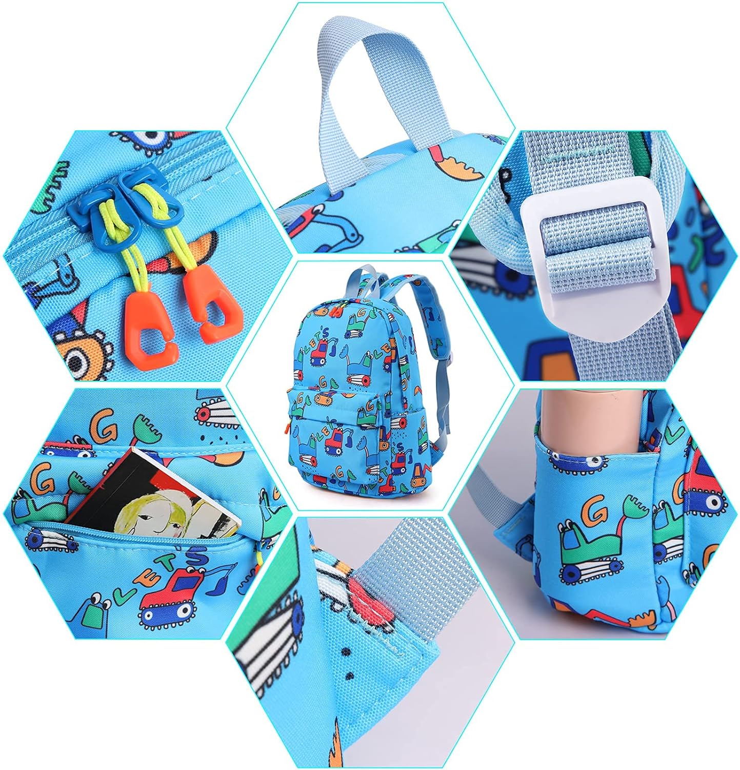 Detalle de Zicac Kids Backpack: Colourful Canvas Daypack for 3–6 Year Olds