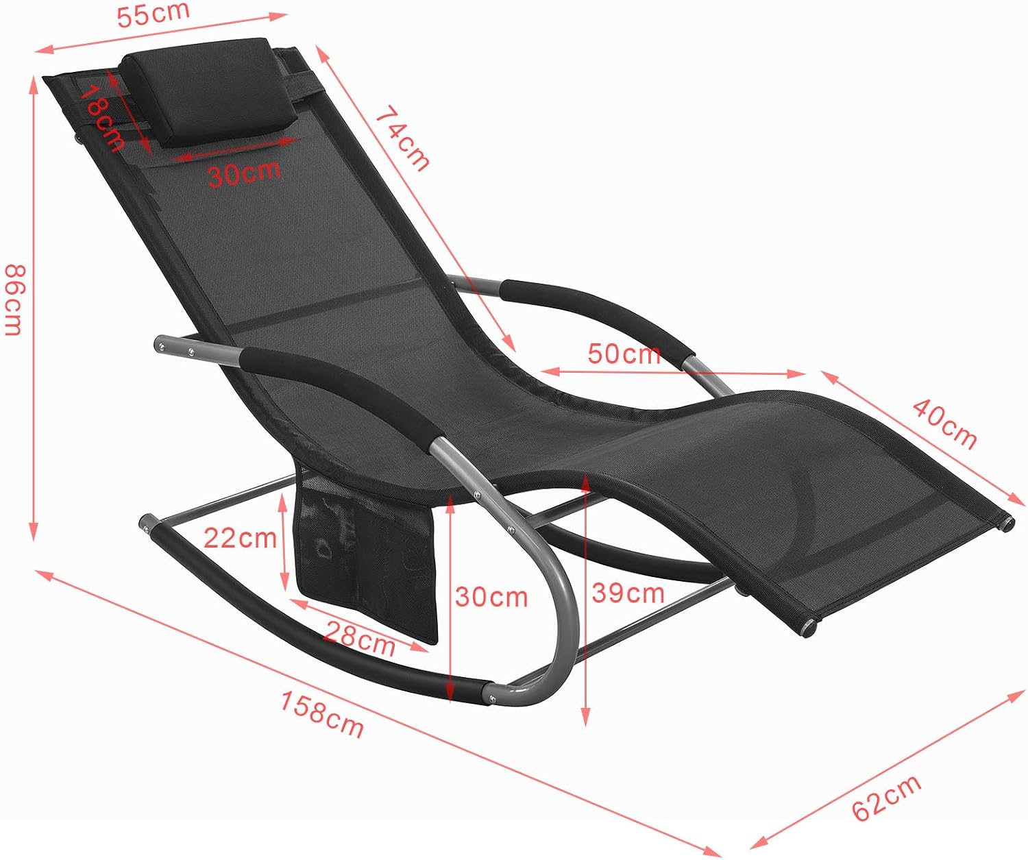 Detalle de SoBuy Lot de 2 Chaises Longues Transat Pliable Ja… Noir – Bain de Soleil Ergonomique à Bascule Relax