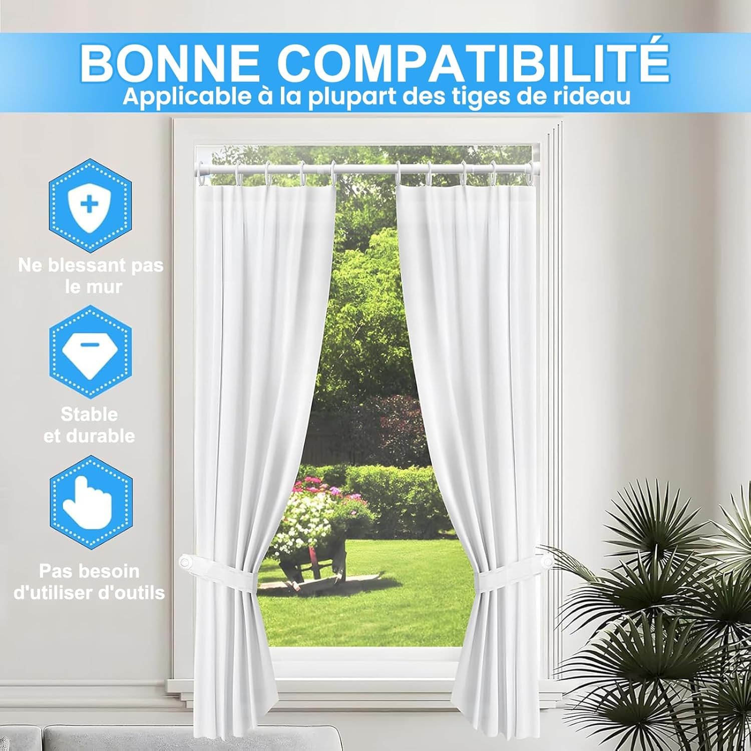 Thumbnail 3 de ZipGlo Tringle rideau sans perçage 115–195 cm, 22 mm — acier au carbone