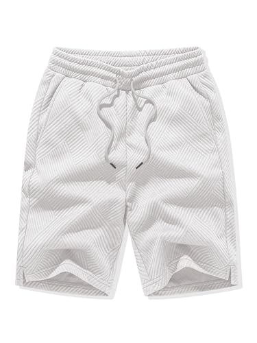 Detalle 2 de JMIERR Herren Textur Kurze Hosen – Sommer Shorts mit 3 Taschen, Weiß, Größe 3XL