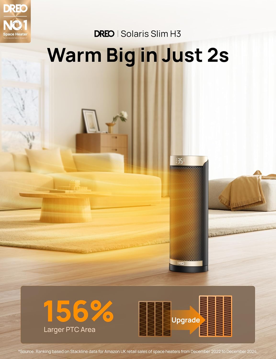 Detalle 2 de Dreo Solaris Slim H3 16-inch ceramic heater 70° oscillation