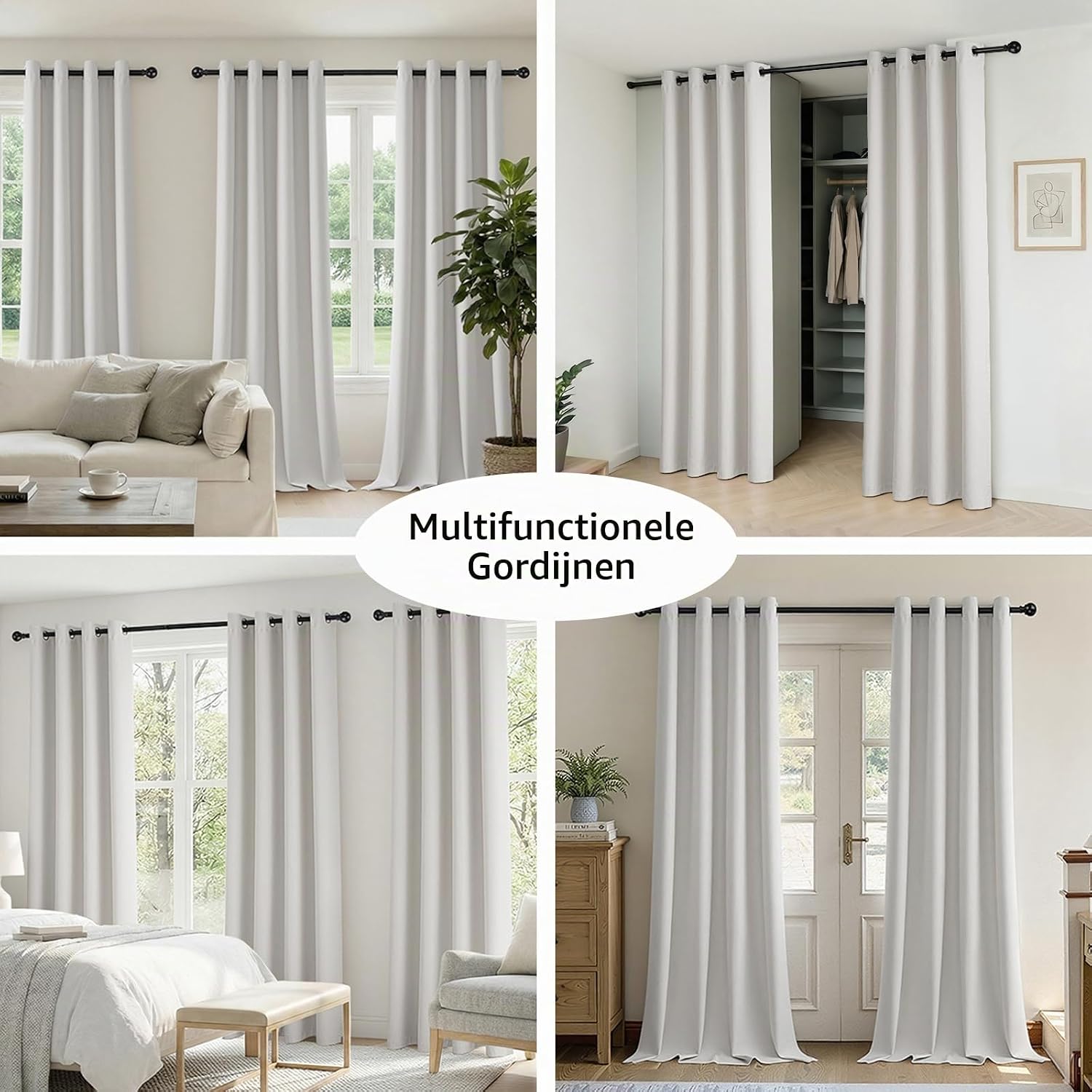 Detalle de HushLoom verduisterende gordijnen 140 x 220 cm, linnenlook, grijswit, set van 2