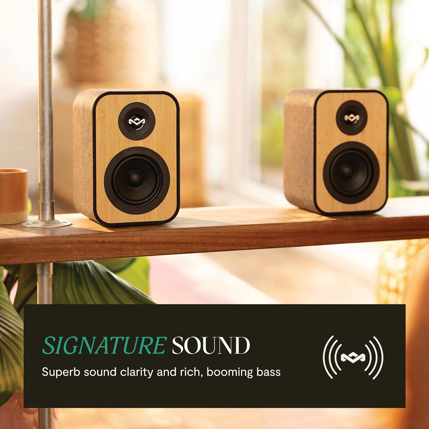 Detalle 2 de House of Marley Uplift Regallautsprecher – Bluetooth Stereo-Paar mit AUX- und RCA-Eingängen