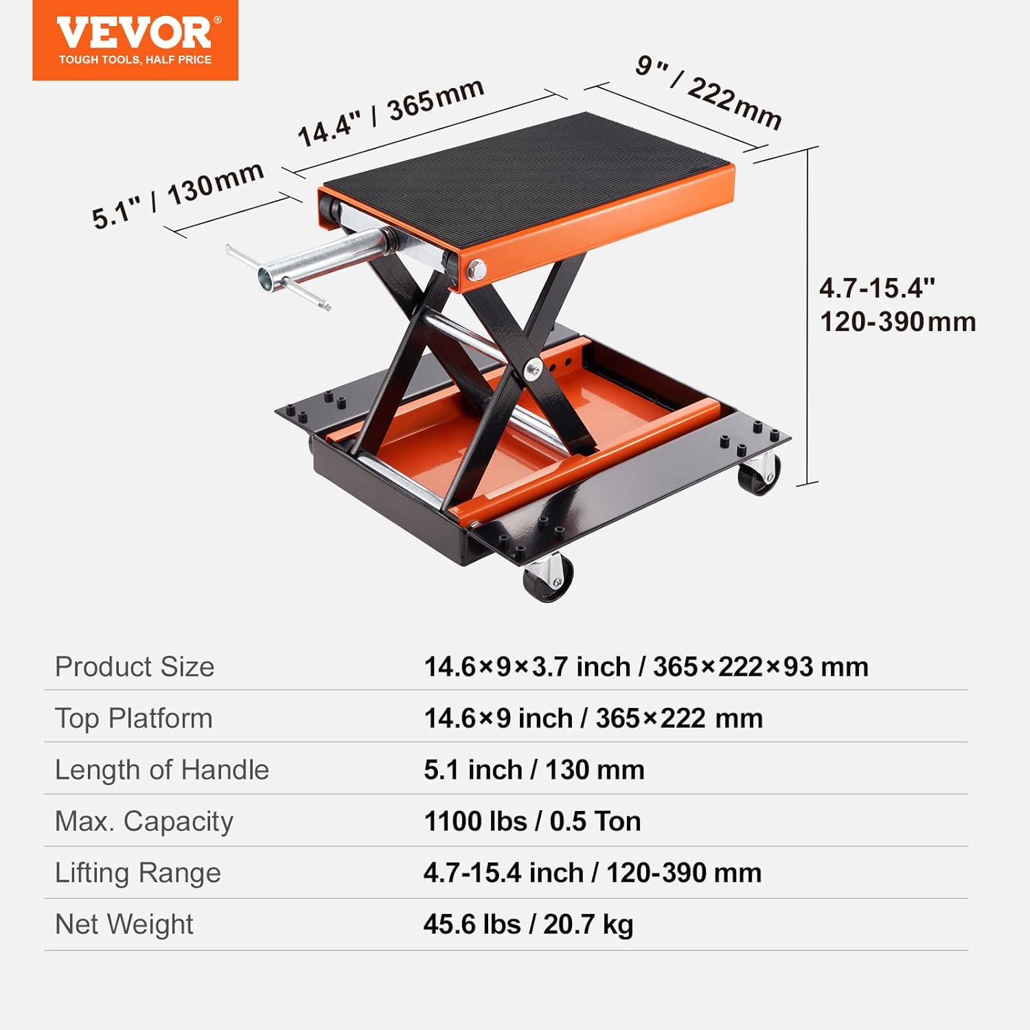 Thumbnail 6 de VEVOR Motorcycle Lift (1100 LBS) Scissor Lift Jack with Dolly & Hand Crank for Street, Cruiser & Touring Bikes
