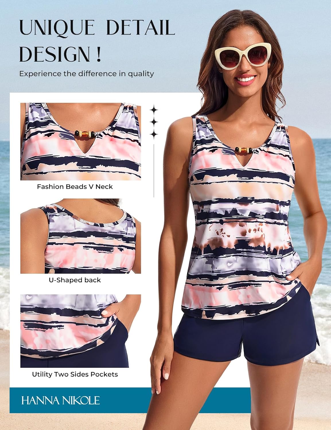 Detalle de Hanna Nikole Tankini femme – ensemble deux pièces, haut push-up et short de sport