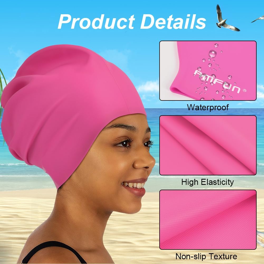 Detalle de AMFUN Silicone Cover Ears Swimming Caps for Long Hair (Adult Unisex)