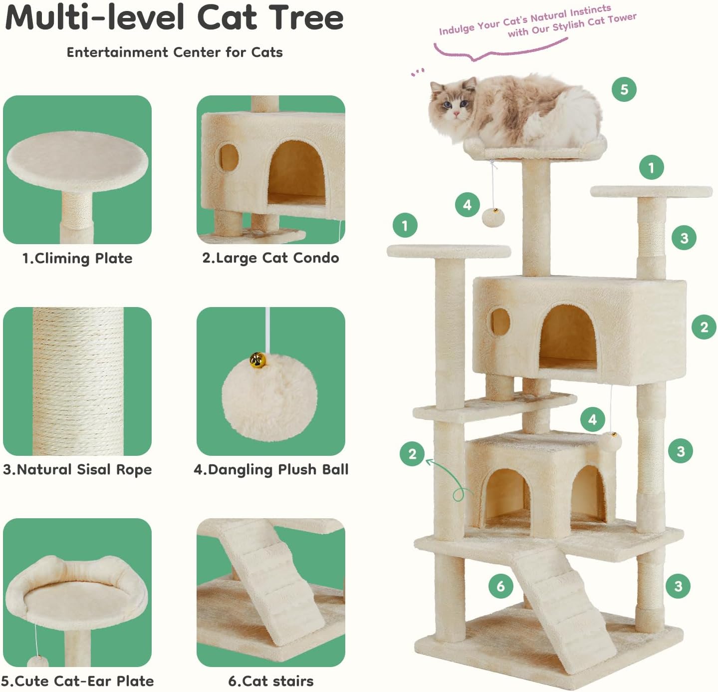 Detalle de DUMOS Cat Tree Tower, 54 Inch