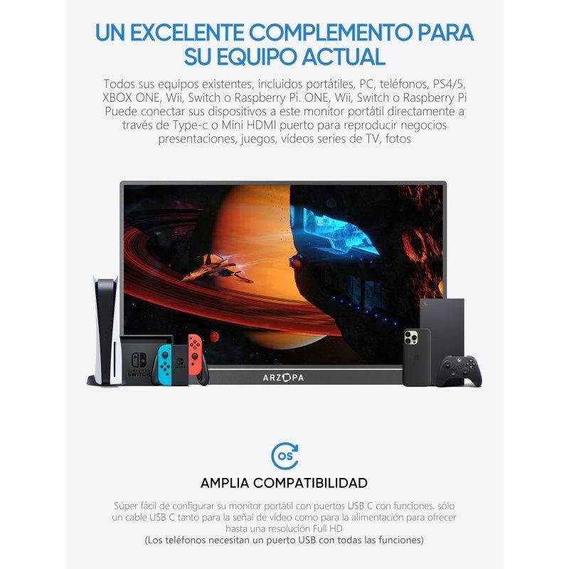 Detalle 2 de Monitor Arzopa A1M 17,3" FullHD IPS portátil con soporte integrado y altavoces