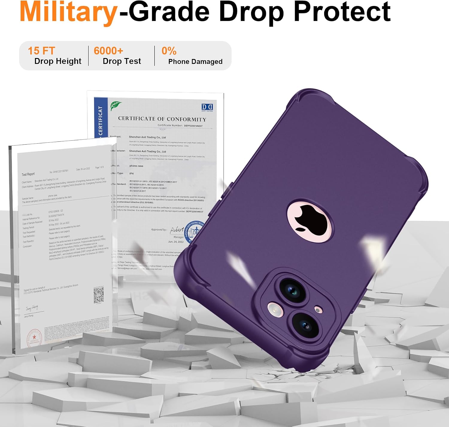 Detalle 2 de iPhone 15 case 6.1, 360 shockproof purple
