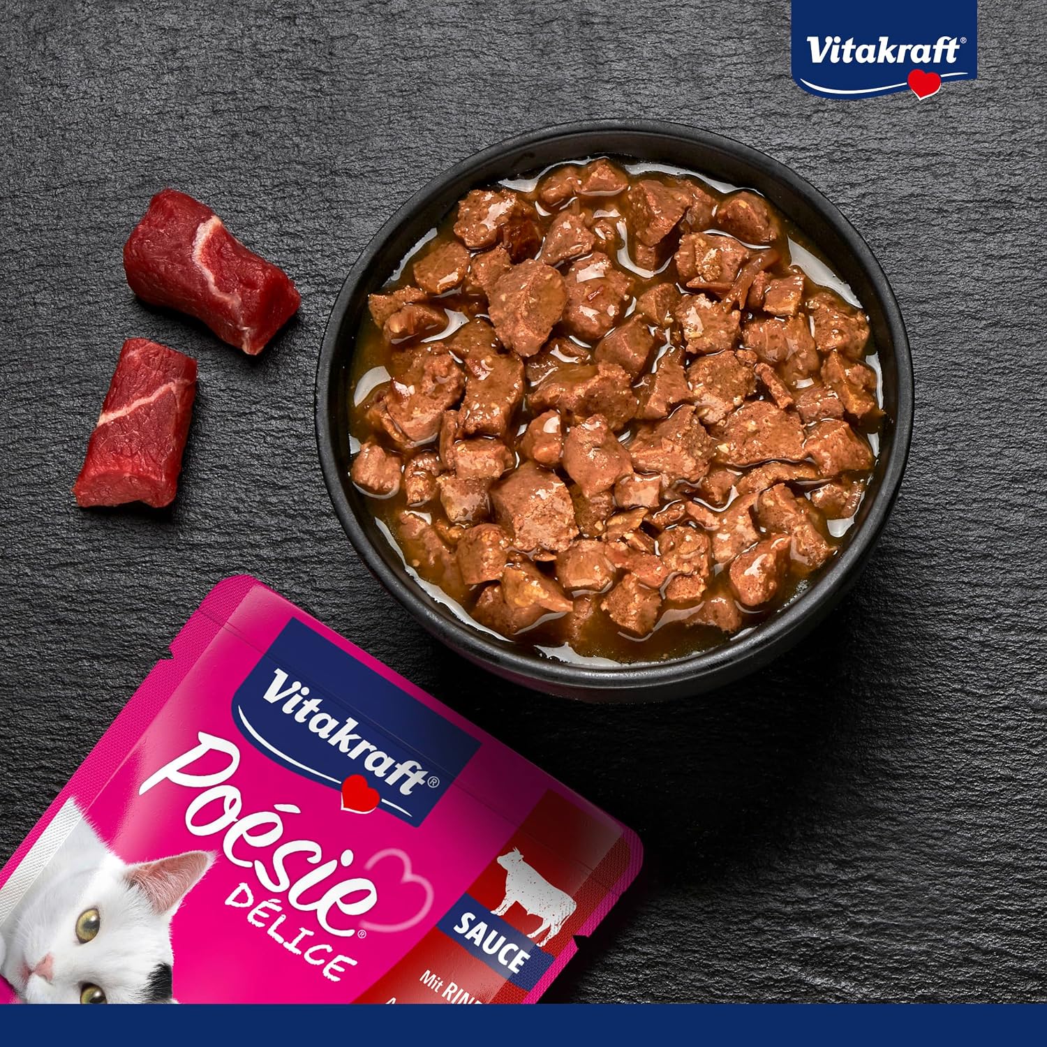 Detalle de Vitakraft Poésie Délice Nassfutter Katze in Sauce mit Rind – Vorratspackung (23x85 g)