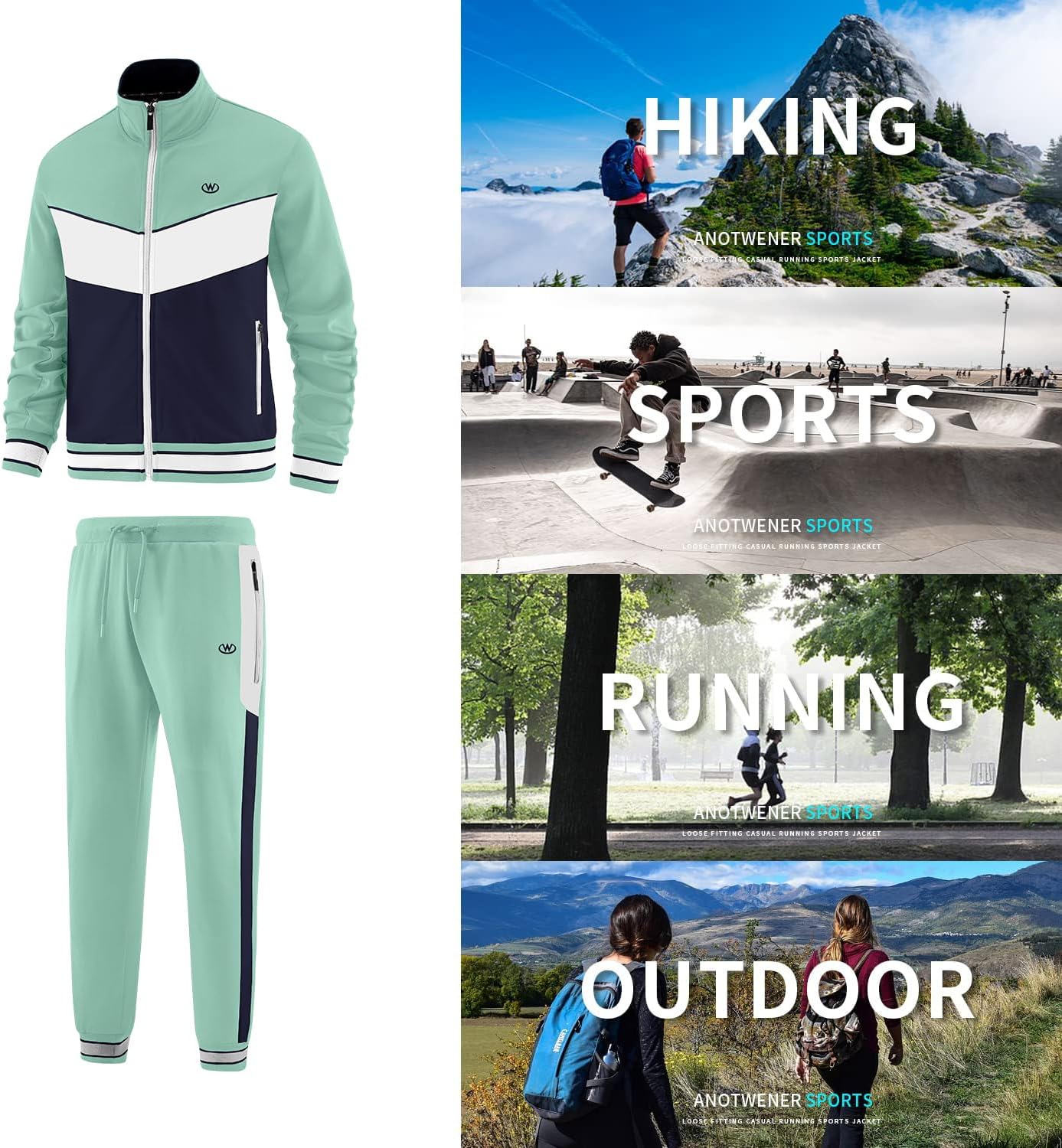Thumbnail 4 de ANOTWENER Herren Trainingsanzug-Set mit durchgehendem Reißverschluss (Jacke + Jogginghose)