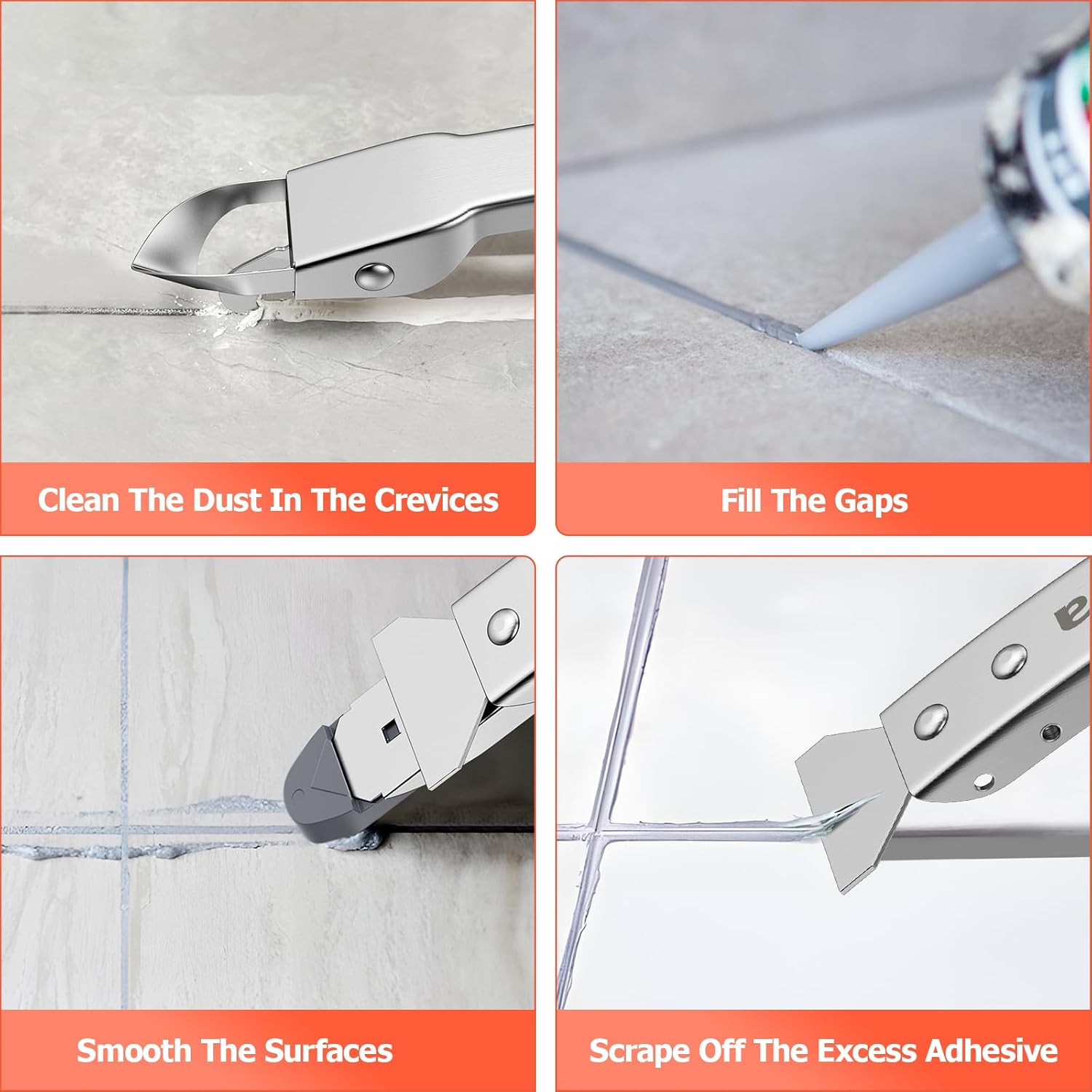 Detalle 2 de Stainless 4 in 1 caulking tool set