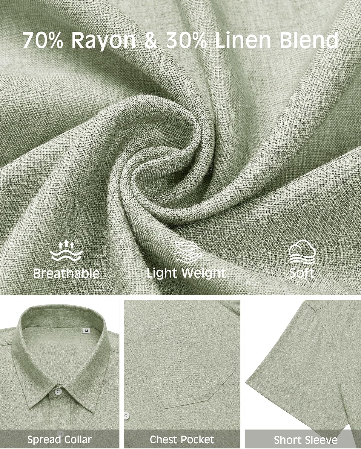 Thumbnail 5 de Alimens & Gentle Men’s Linen Shirt, Short Sleeve, Regular Fit, with Pocket – Summer Casual