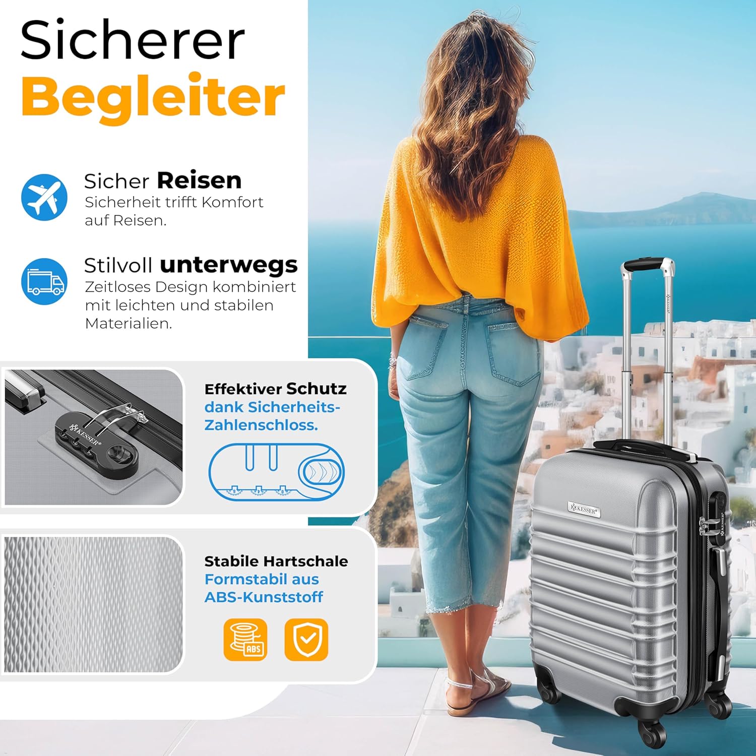 Detalle 2 de KESSER 3tlg. Hartschalenkofferset – ABS-Hartschale, M-L-XL mit Kofferwaage, Gepäckanhänger und TSA-Schlösser