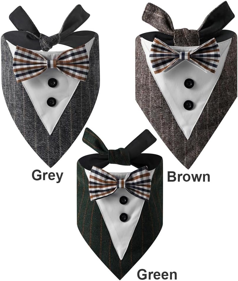 Detalle 2 de Tuxedo Collar Bandana Wedding Bow Tie for Dogs and Cats (L Grey) — Formal party outfit