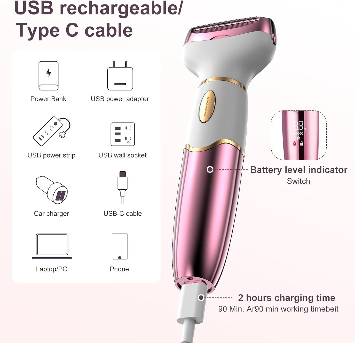 Thumbnail 4 de Koeutoze 4-in-1 Electric Women’s Shaver with Digital Display (IPX7 Waterproof) – Bikini, Facial & Full-Body Trimming