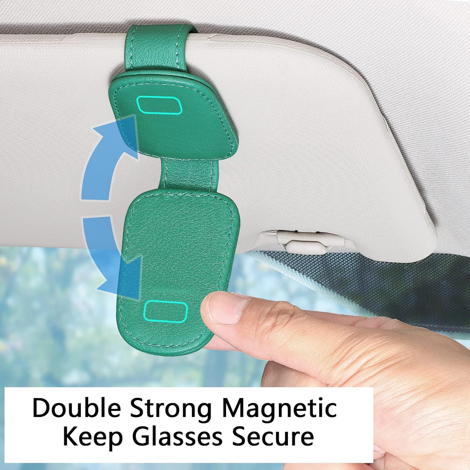 Thumbnail 4 de Quipuda 2-pack Genuine Leather Sunglasses Holder for Car Sun Visor (Magnetic) – Green