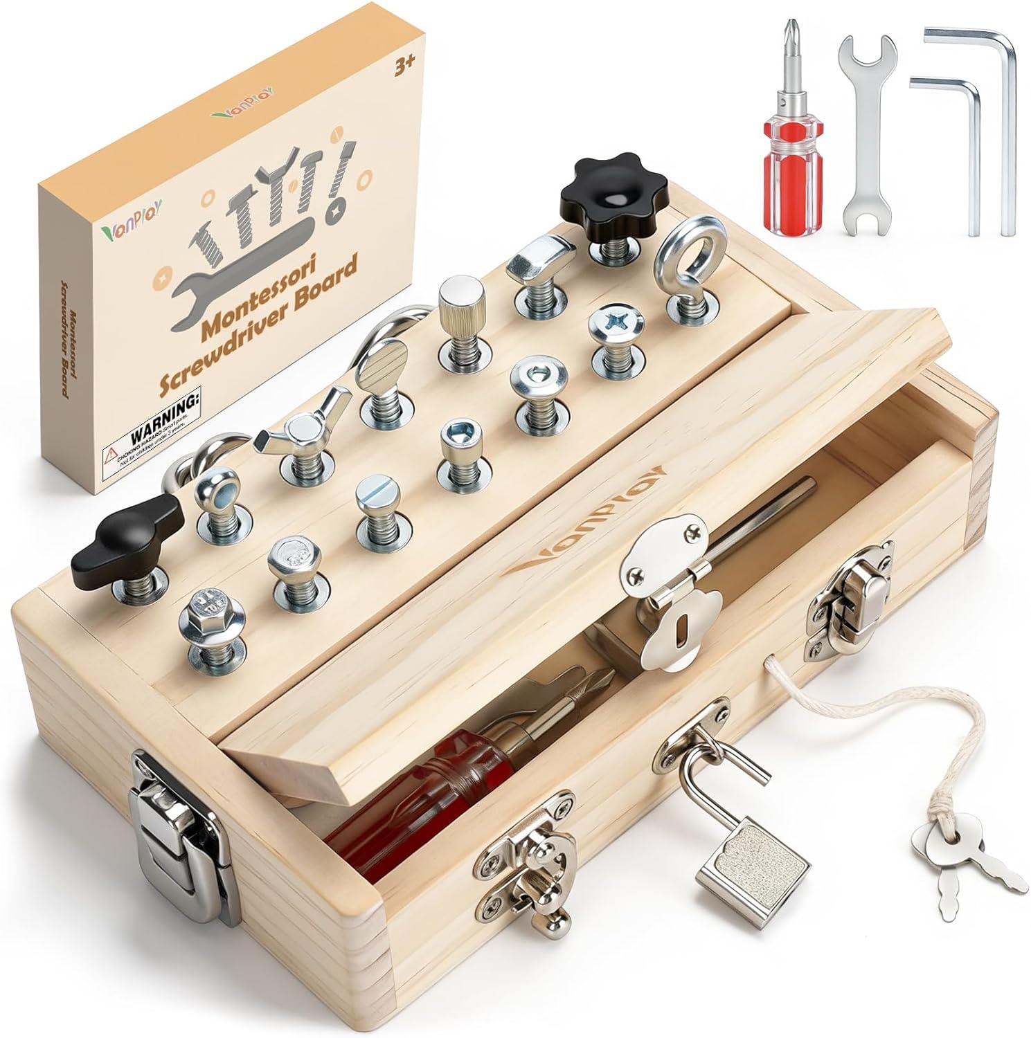 Detalle de Vanplay Juguetes Montessori tablero con 14 tornillos