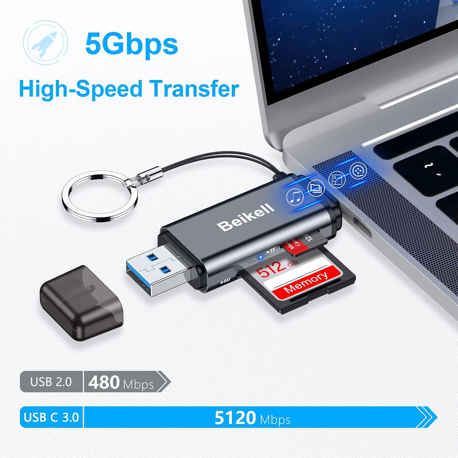 Detalle 2 de Beikell B6310 SD Card Reader 3.0 with USB-C and USB-A, Dual Card Access