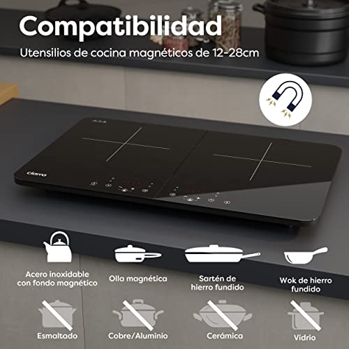 Detalle 2 de CIARRA CBTIH2 Placa de Inducción Portátil 2 Fuegos ⚡