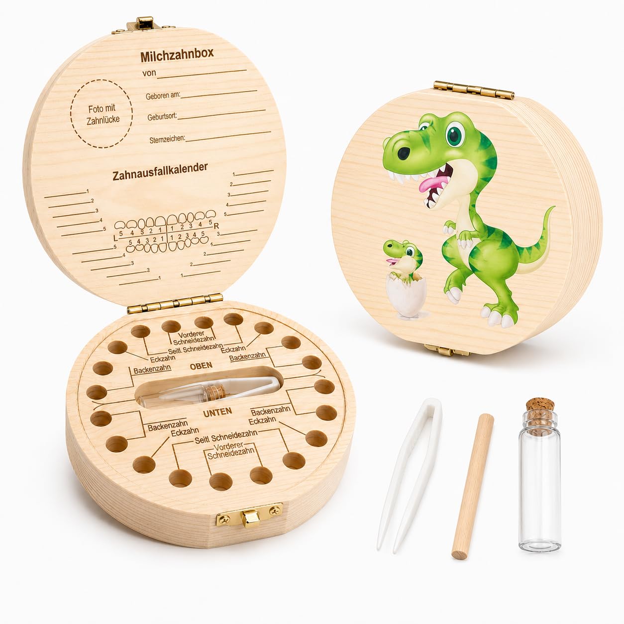 Detalle de Zahnbox Holz „Milchzähne Box“ – Aufbewahrungsbox für Baby-Zähne (Milchzahndose, quadratisch)