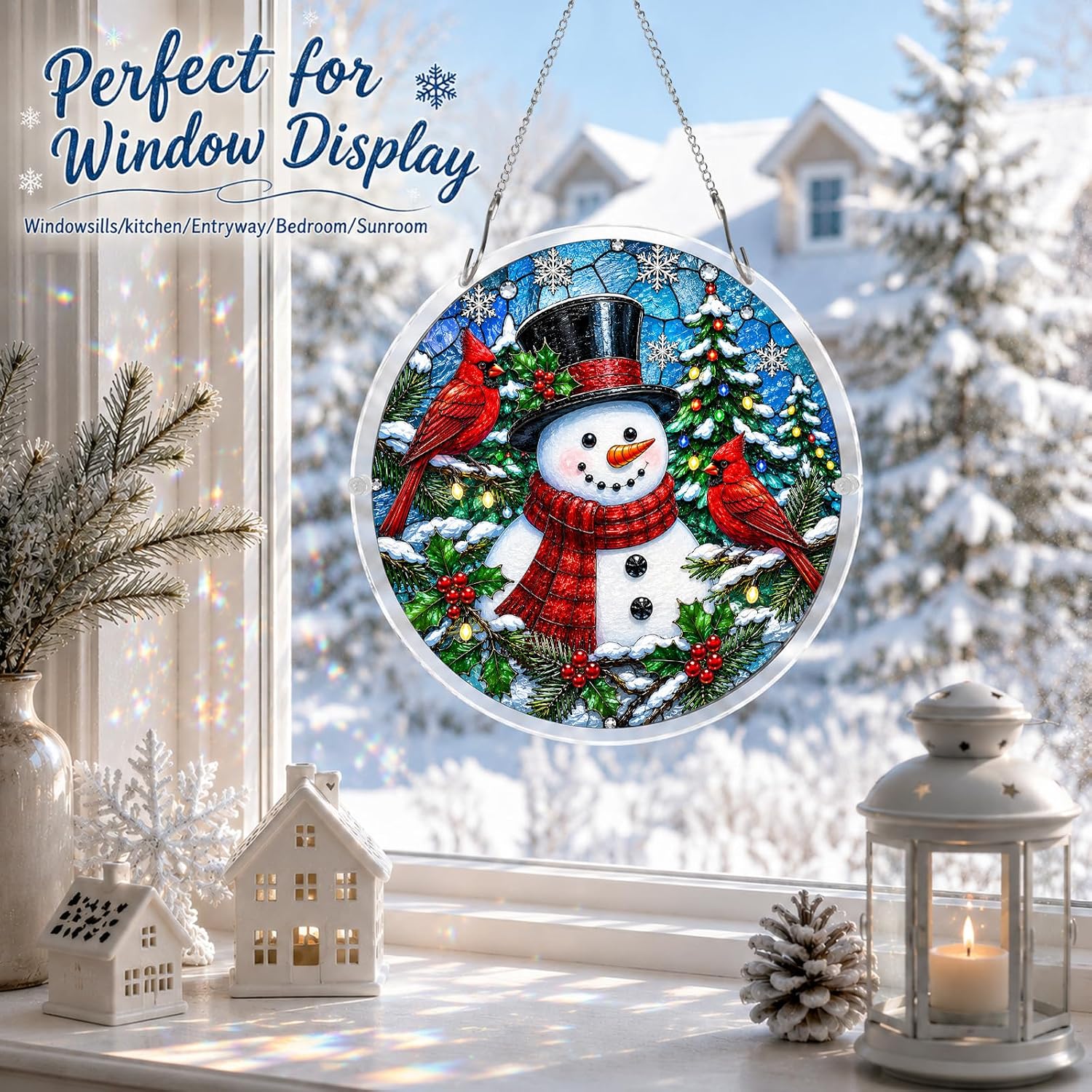 Thumbnail 1 de Bigwish Winter Snowman 9.8-Inch Acrylic Puzzle Suncatcher, 43 Pieces