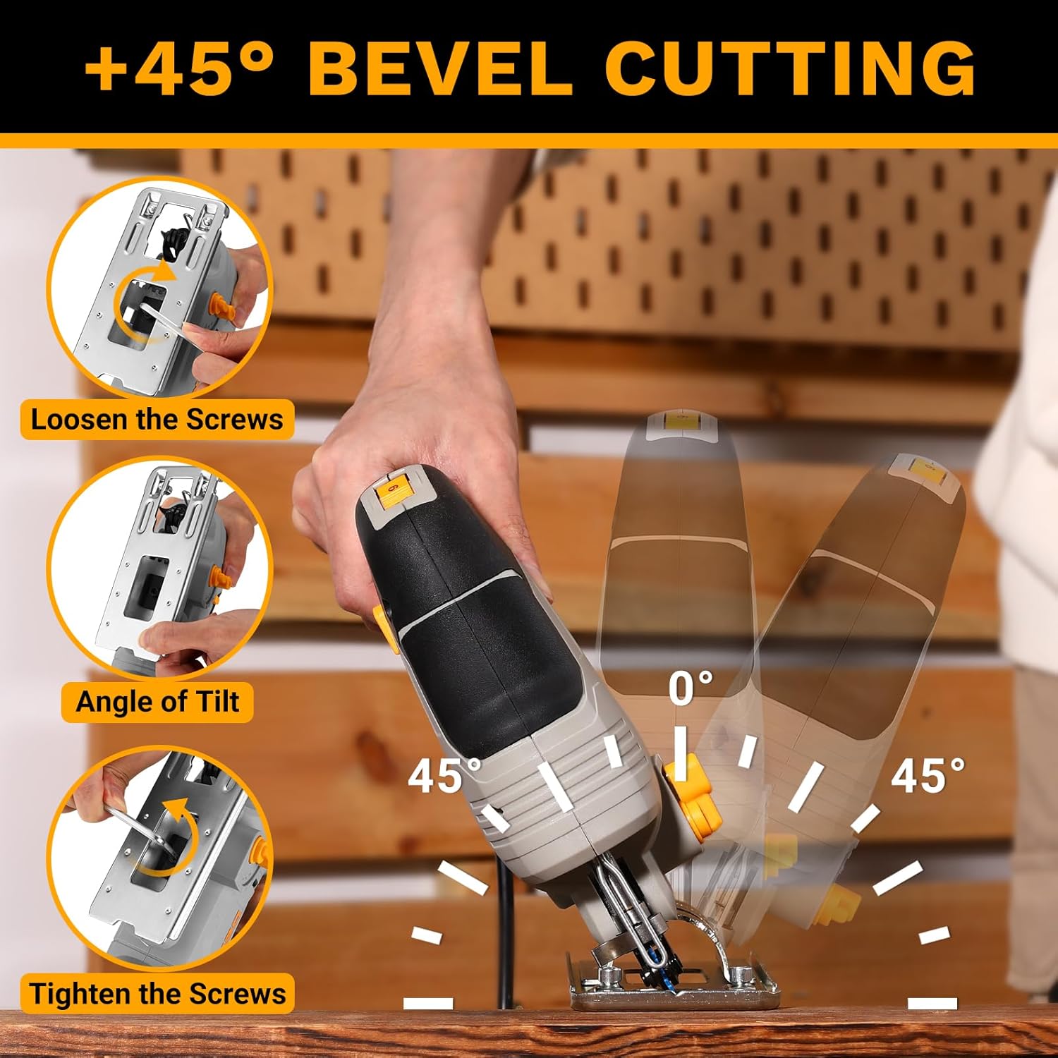 Thumbnail 5 de DEKOPRO 550W Electric Jigsaw (Power Jigsaw) with 6-Speed Control, LED & ±45° Bevel Cutting
