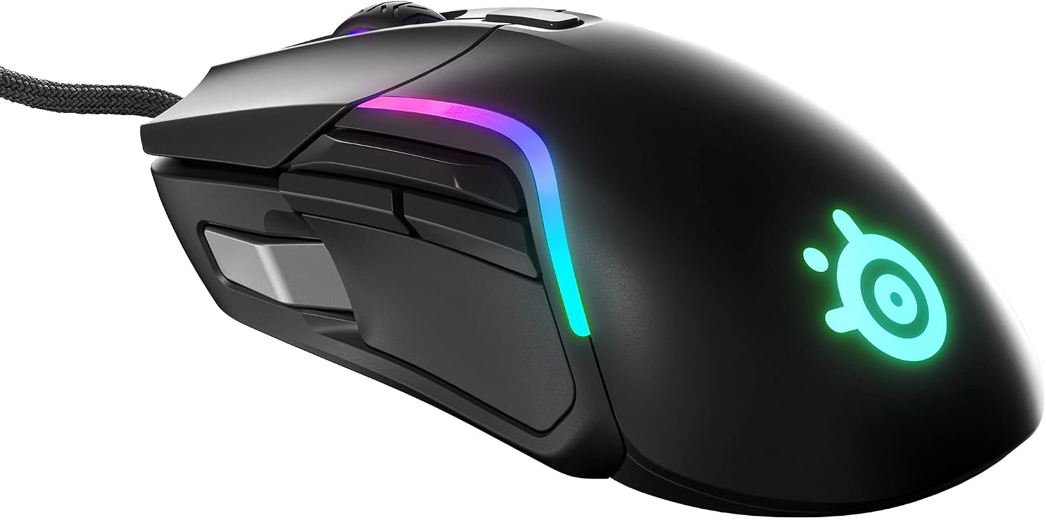 Detalle de SteelSeries Rival 5 gamingmuis met TrueMove Air, 9 knoppen en 85 g