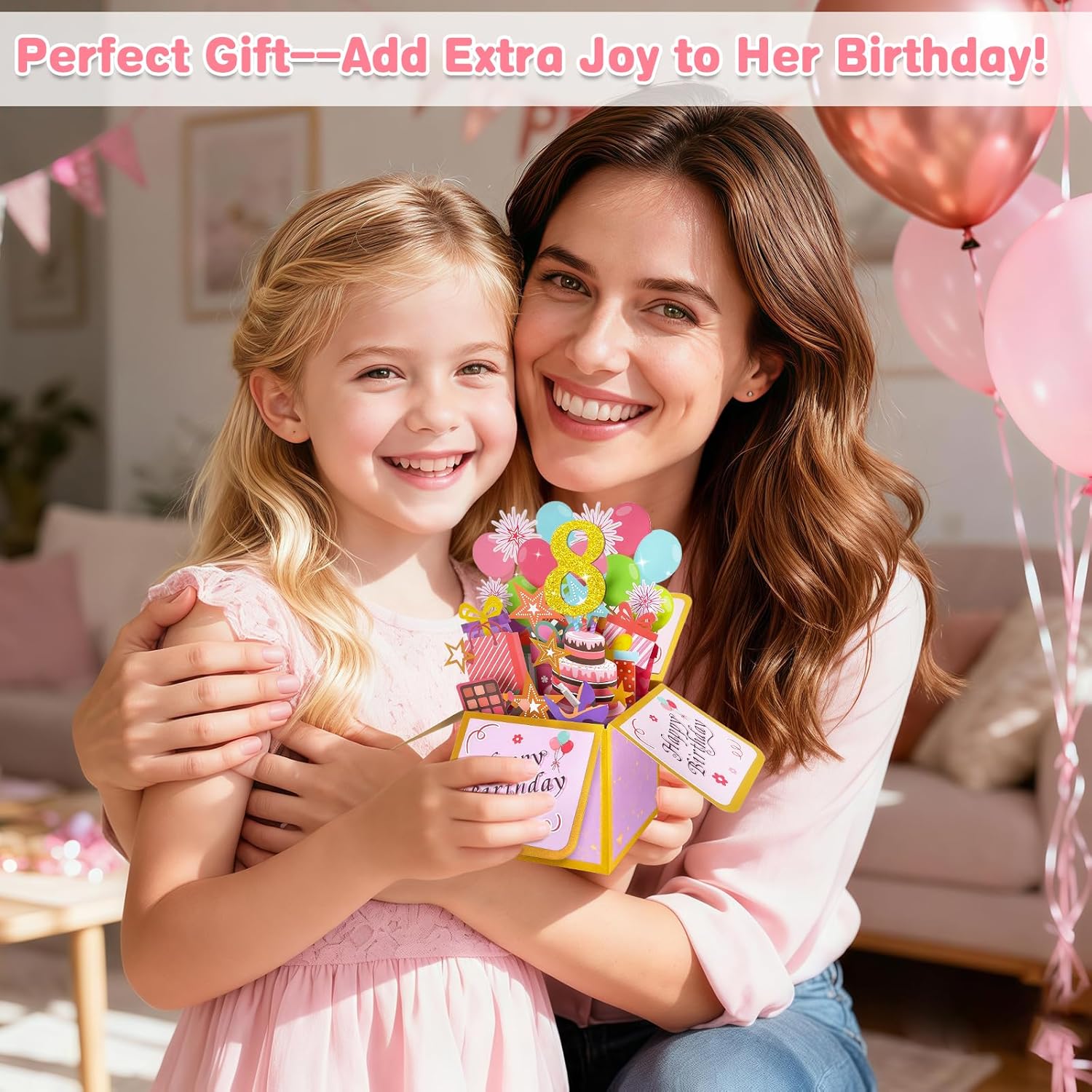 Thumbnail 4 de Hierein 8th Birthday Card, Pink Pop Up – 3D Sweet Happy Birthday Card for Girls