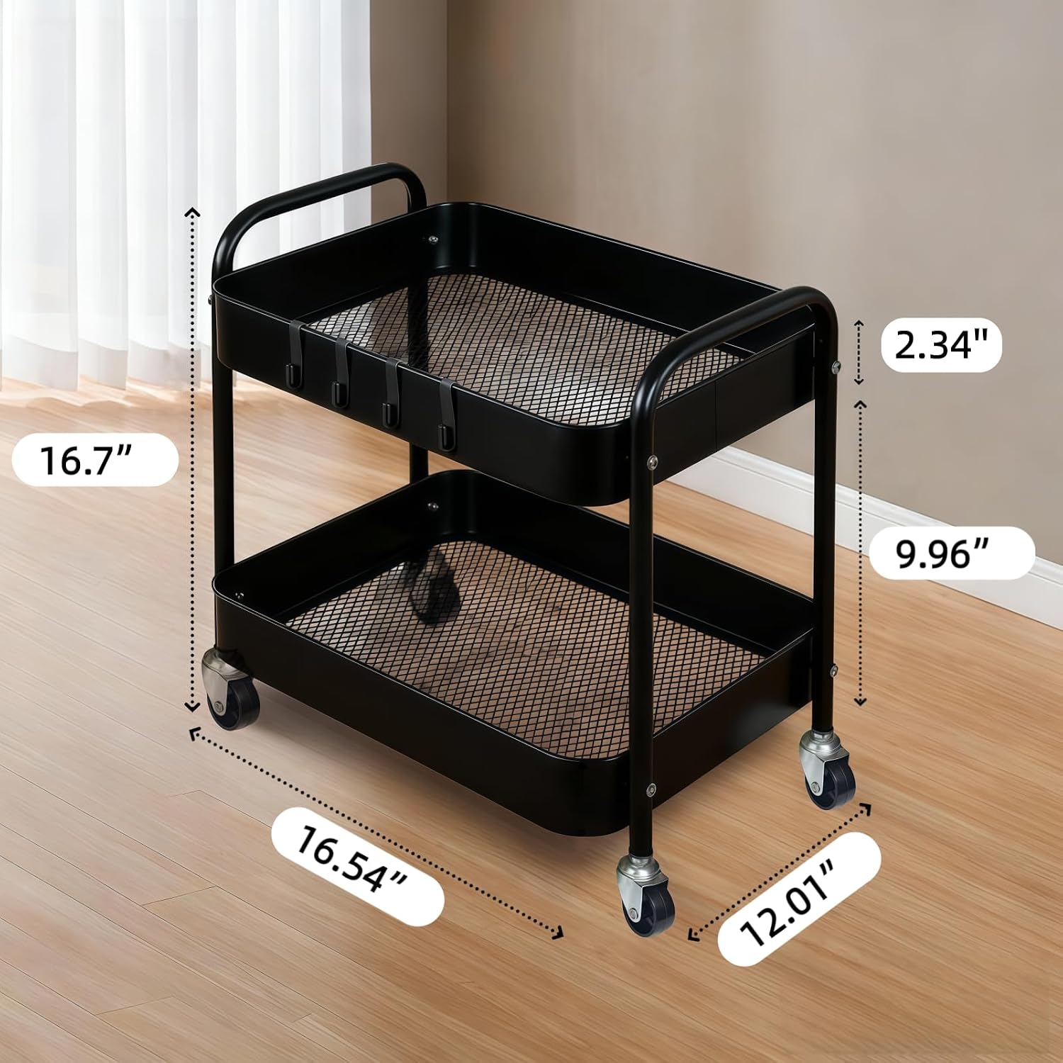 Thumbnail 4 de Ufriandz 2 Tier Storage Cart with Wheels, Metal Under-Desk Organizer
