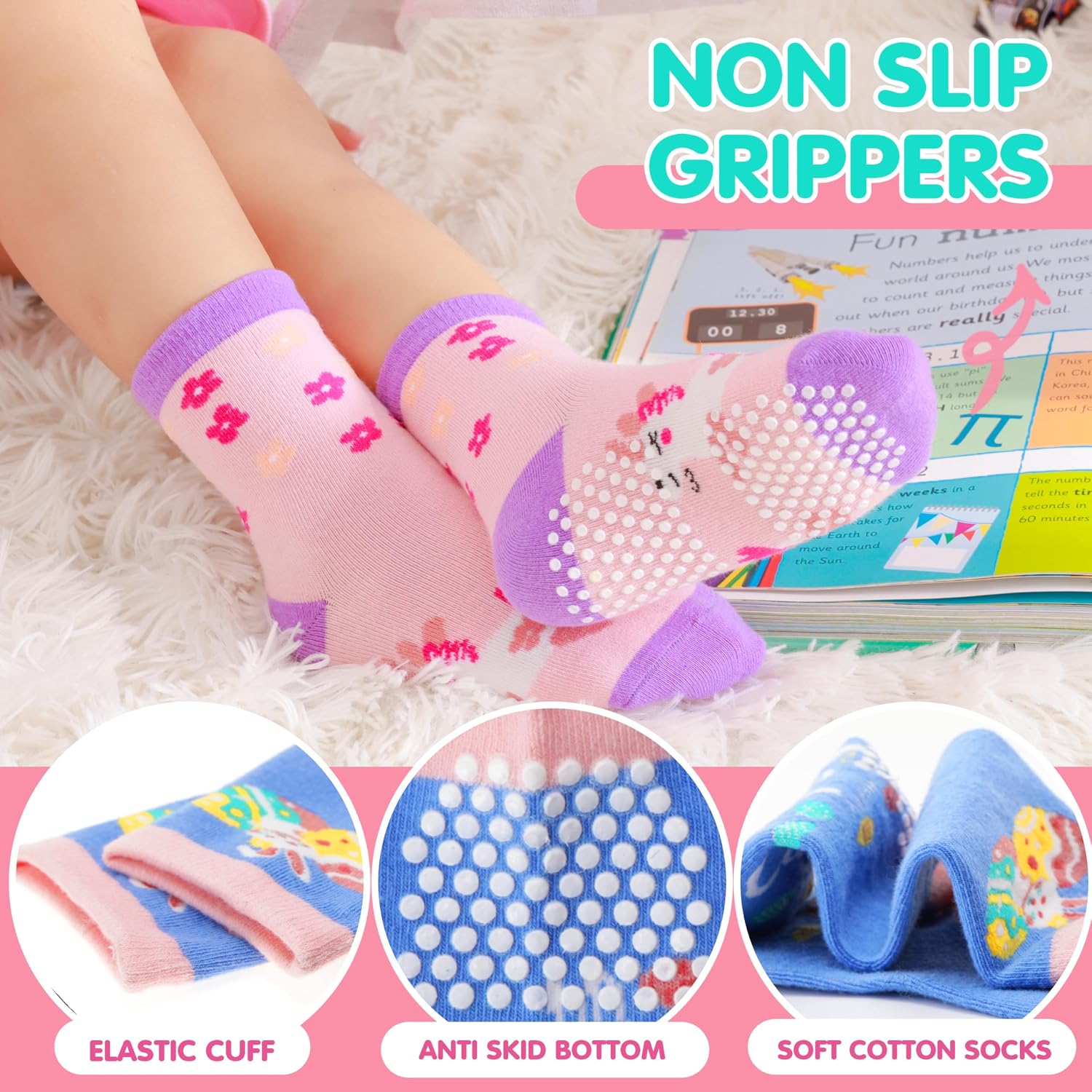 Detalle 2 de Welwoos 12 Pairs Baby Girls Non‑Slip Socks