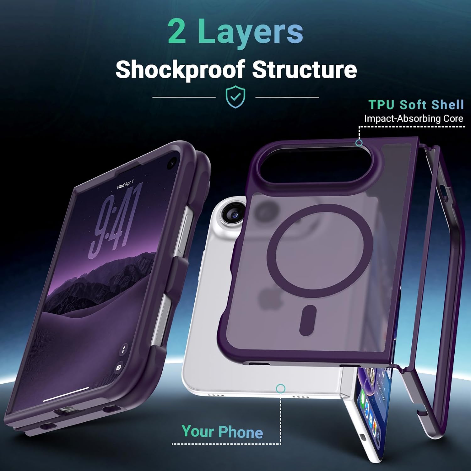 Detalle de jaroco 001 iPhone Duo Case, Dark Purple TPU with MagSafe-Compatible Magnetic Ring