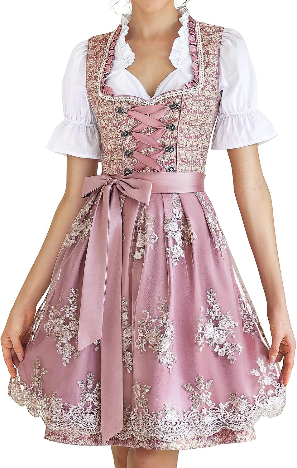 Detalle de EIISSION Dirndl Midi Pink 3‑teilig