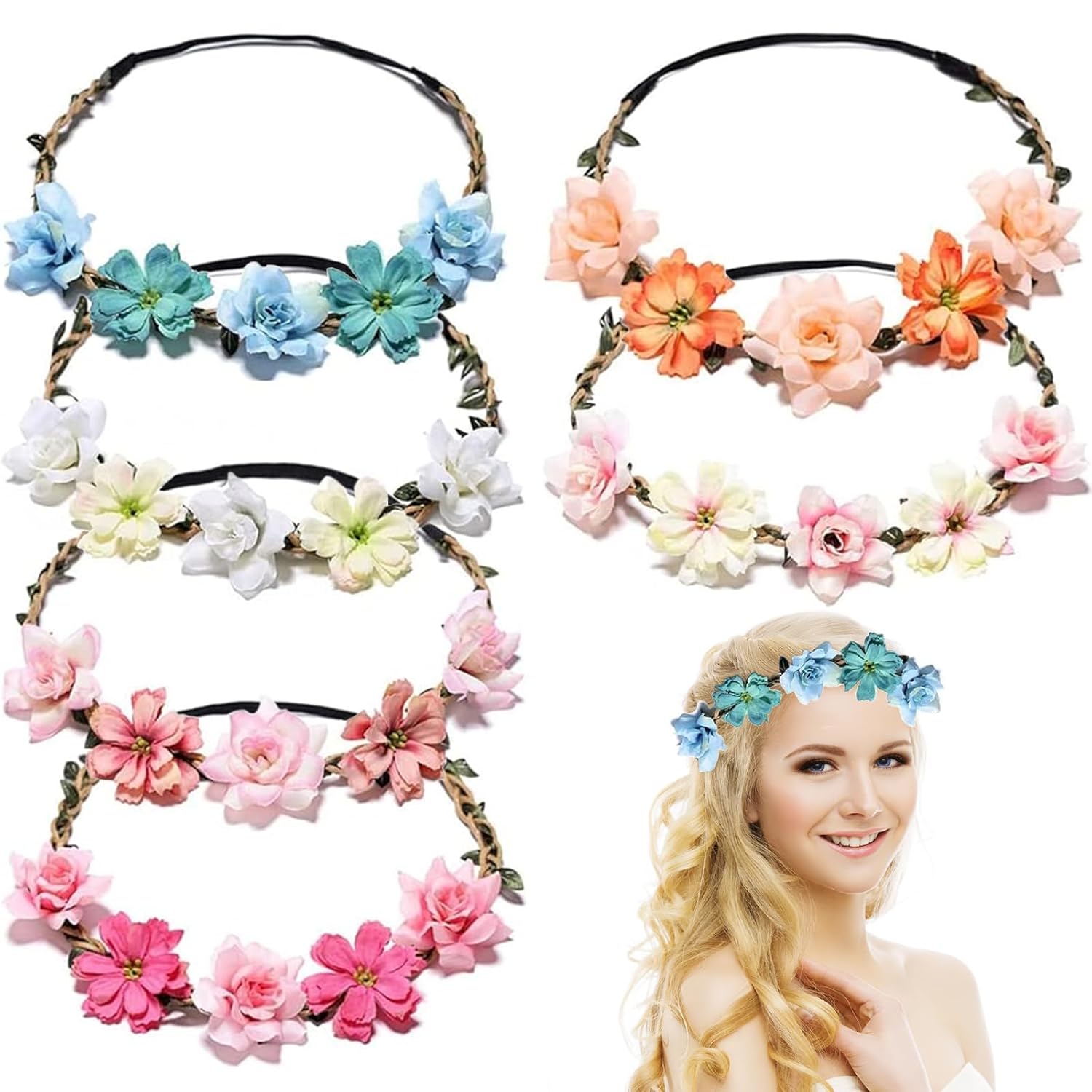 Detalle de IOPJLK 6 Stück Blumenkranz Stirnband für Hochzeit