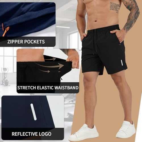 Detalle de SHAGGA Lot de 3 shorts de sport légers à séchage rapide pour homme – entrejambe 18 cm