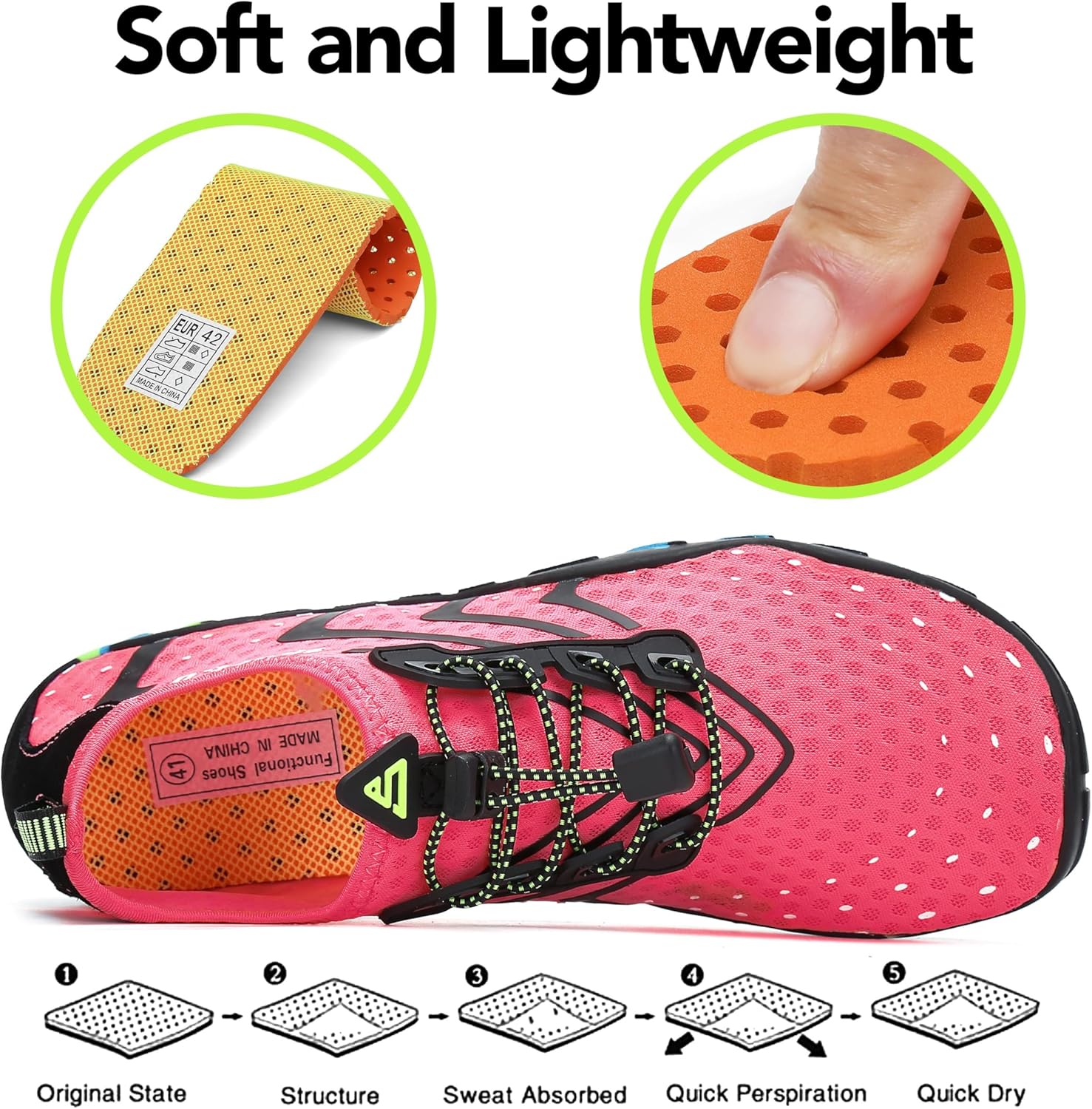 Thumbnail 3 de SAGUARO Badeschuhe / Wasserschuhe mit Schnellverschluss, atmungsaktivem Mesh und rutschfester Sohle (Gr. 35–48)