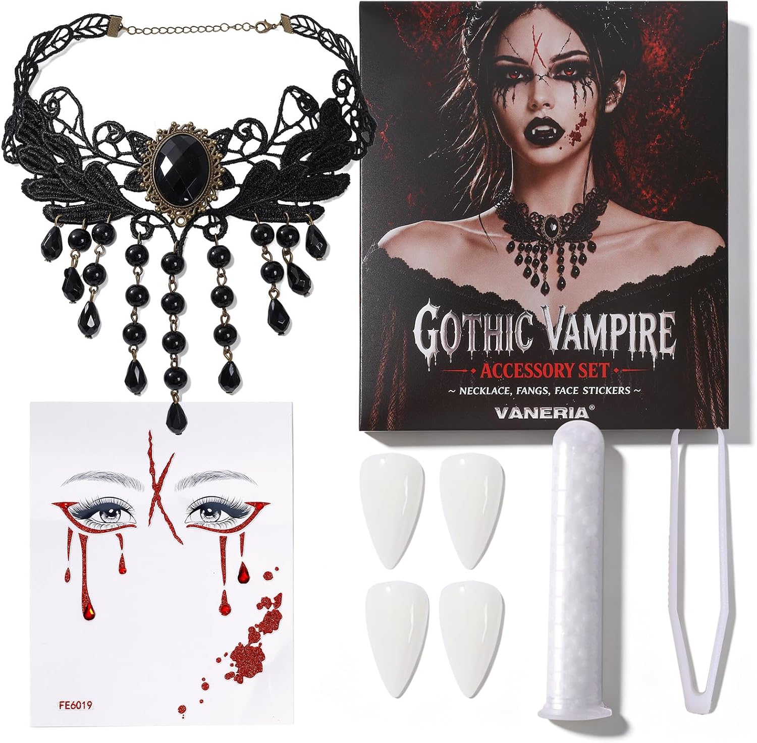 Detalle de VANERIA Ensemble d’accessoires gothiques, collier en dentelle et détails vampire