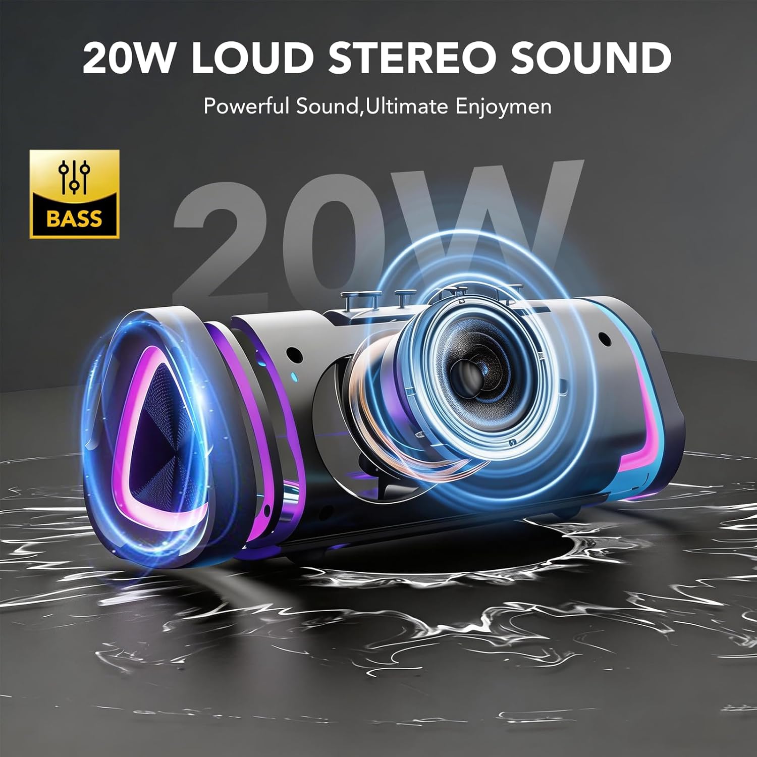Thumbnail 1 de Altavoz Bluetooth portátil aowoka con LED RGB, pantalla digital Smart EQ y Bluetooth 5.4
