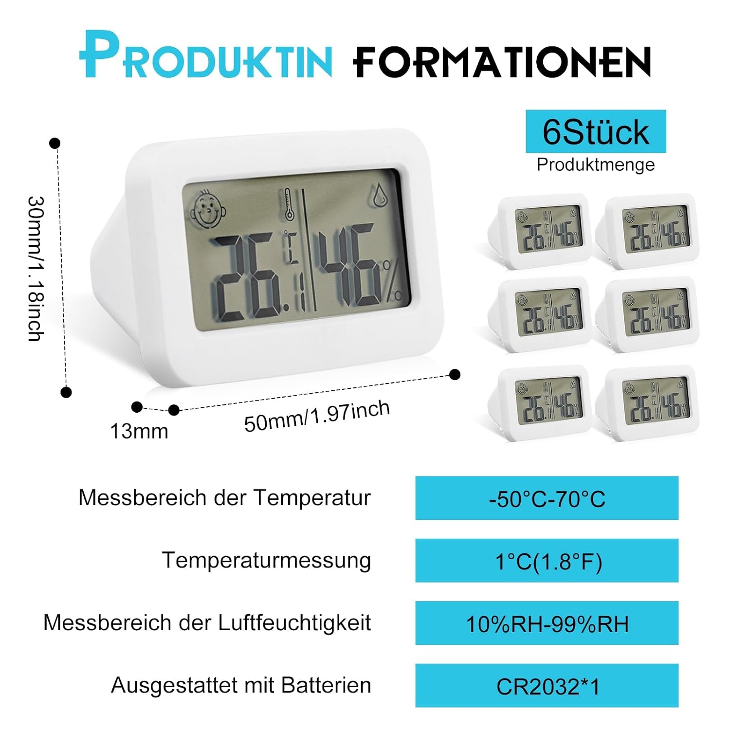 Detalle 2 de HOSPAOP digital termohygrometer, 6-pack med smileyindikator och kompakt format