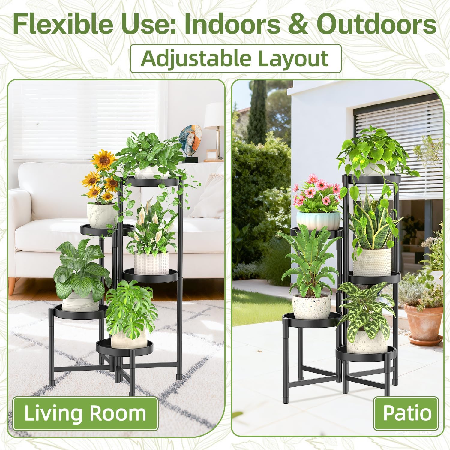 Detalle de iDavosic.ly-1022 5-Tier Metal Plant Stand, Foldable Black Corner Shelf