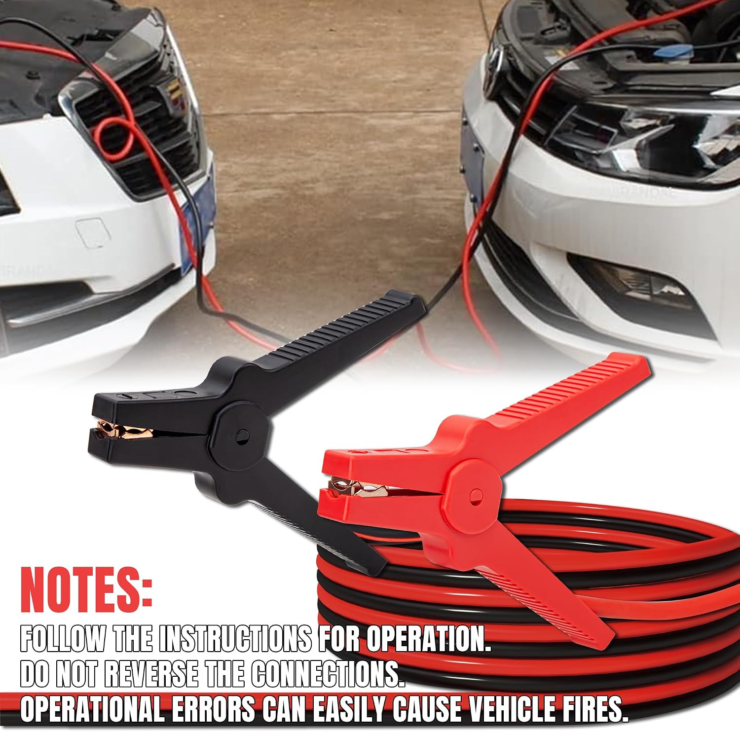Detalle de CARTMAN Jumper Cables (2 Metres) with Storage Bag – non-conducting rubber clamps for cars and SUVs