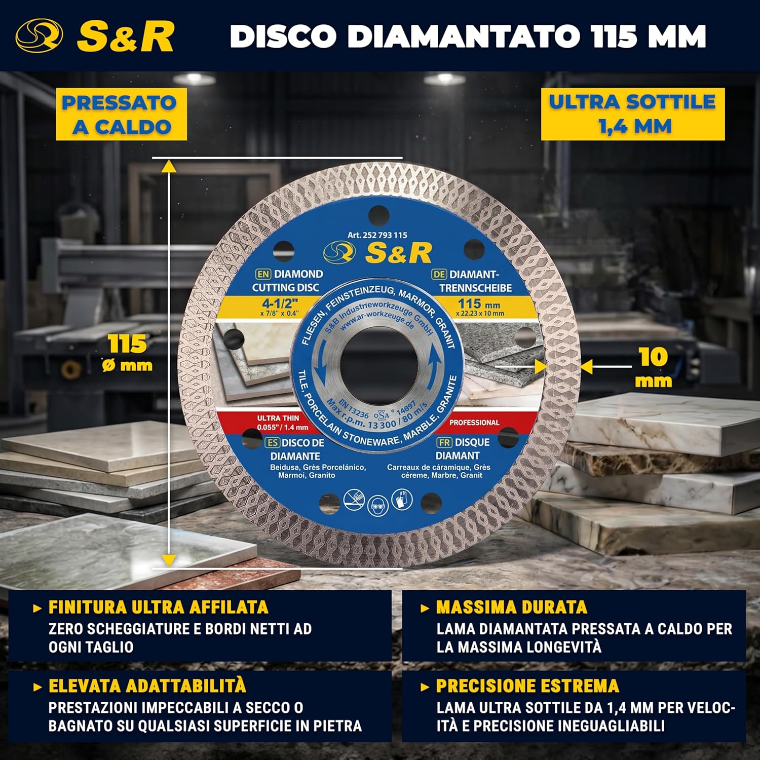 Thumbnail 4 de S&R Disco Diamantato 115 mm per Gres, Piastrelle, Marmo e Ceramica – Taglio pulito e professionale