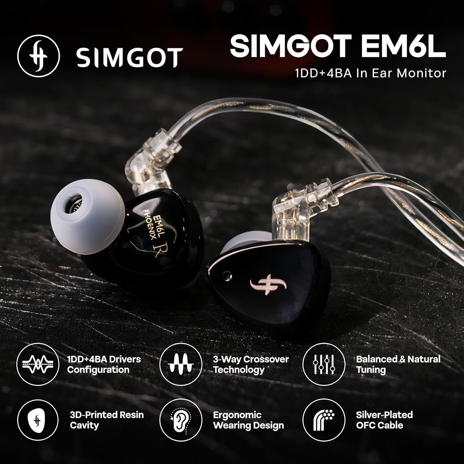 Detalle 2 de Linsoul SIMGOT EM6L Auricolari IEM 1DD+4BA