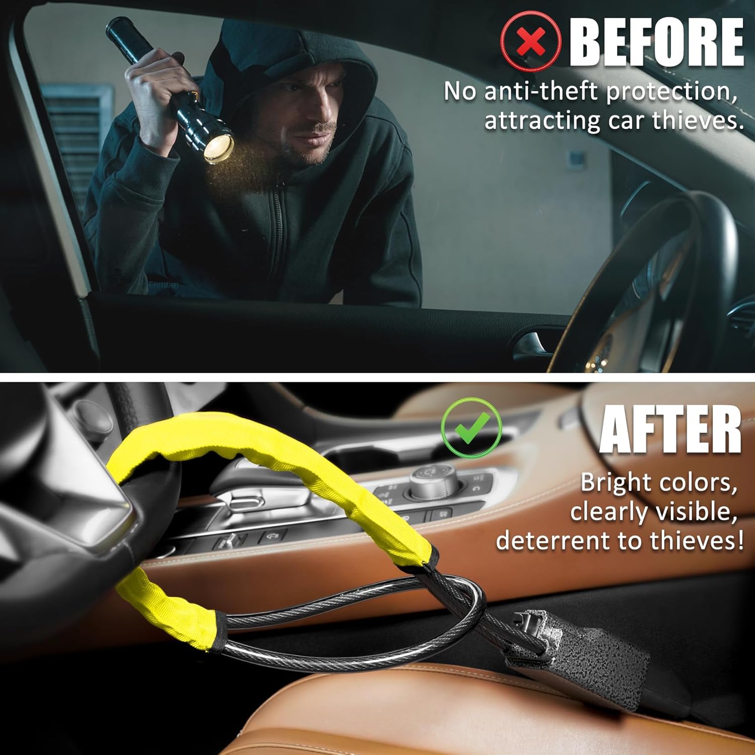 Detalle de Tevlaphee Upgraded Steering Wheel Lock 3 Keys