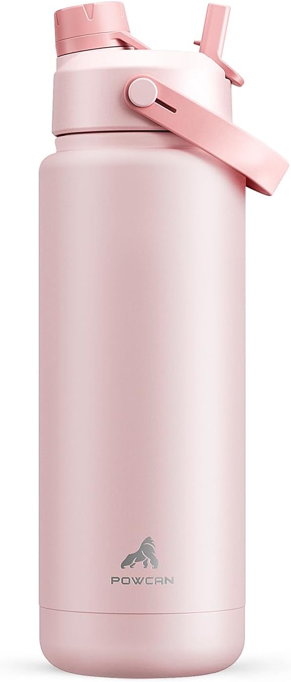 Detalle de POWCAN 32 oz Insulated Water Bottle with 2-in-1 Lid, Cotton Candy